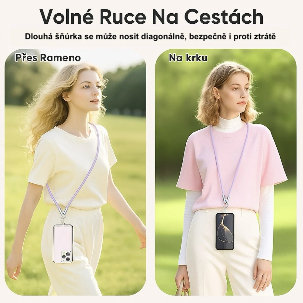 Crossbody popruh na mobil USB-C - Růžový